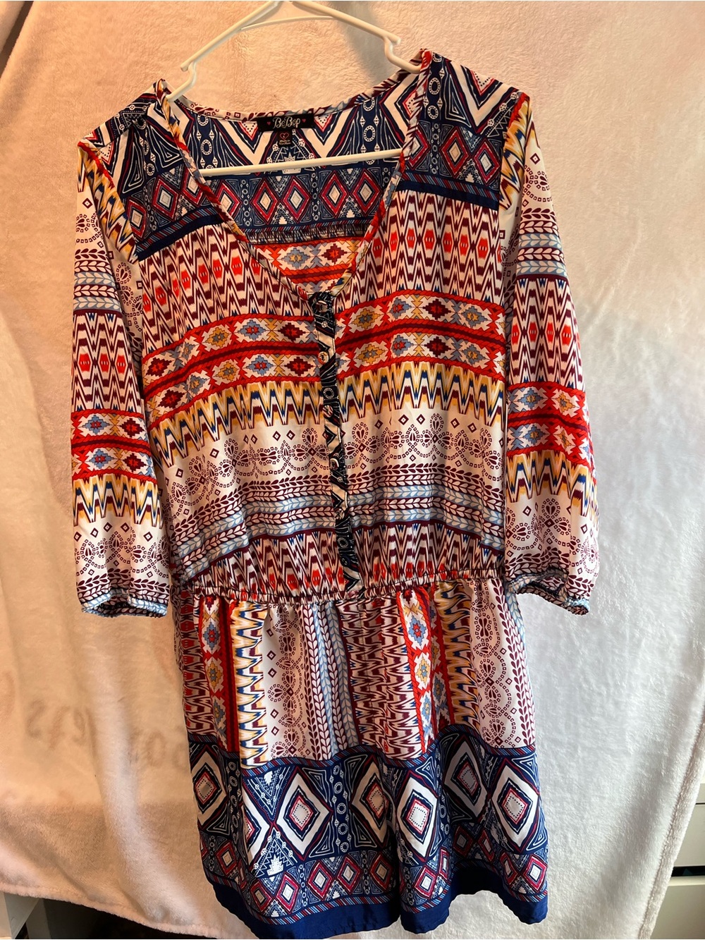 BeBop Red, Blue & Yellow Patterned Mini Dress